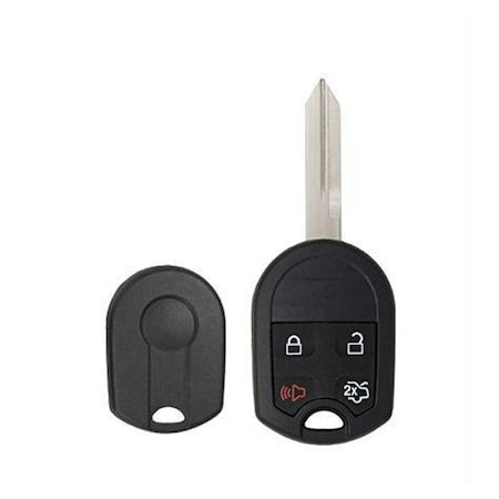 Keyless Factory Replacement 4-Button Remote Head Key Shell with Remote Start for Ford 2007-2017, Standard Blade, H75 Keyway RHS-FD-058